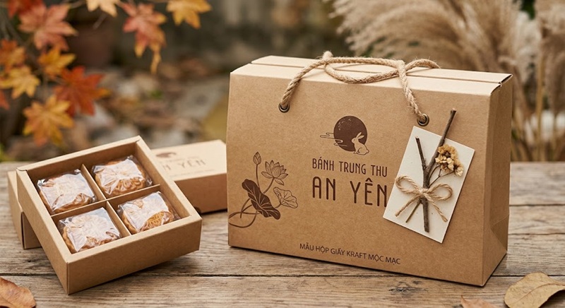 Thiết kế hộp bánh trung thu giấy Kraft mộc mạc thân thiện môi trường