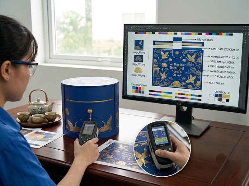 Bản in test proof kiểm tra màu sắc hộp bánh trung thu trước khi in hàng loạt
