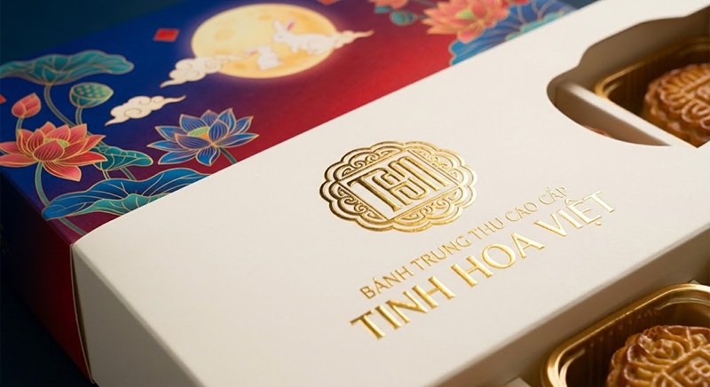 Mẫu in hộp bánh trung thu bằng giấy Ivory cán màng mờ ép kim sang trọng