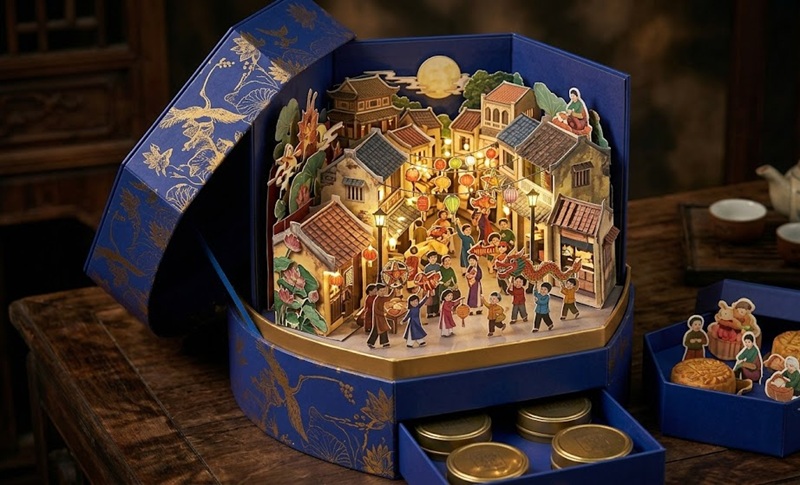 Mẫu in hộp bánh trung thu hiệu ứng pop-up 3D nghệ thuật độc bản