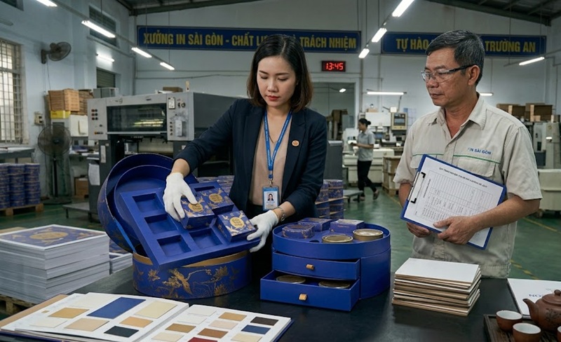 Thử nghiệm độ khít của khay định hình chống xô lệch bánh trung thu tại chỗ