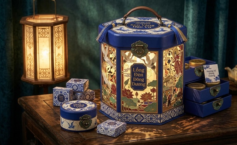 Thiết kế vỏ hộp bánh trung thu phong cách Đông Dương cổ điển sang trọng