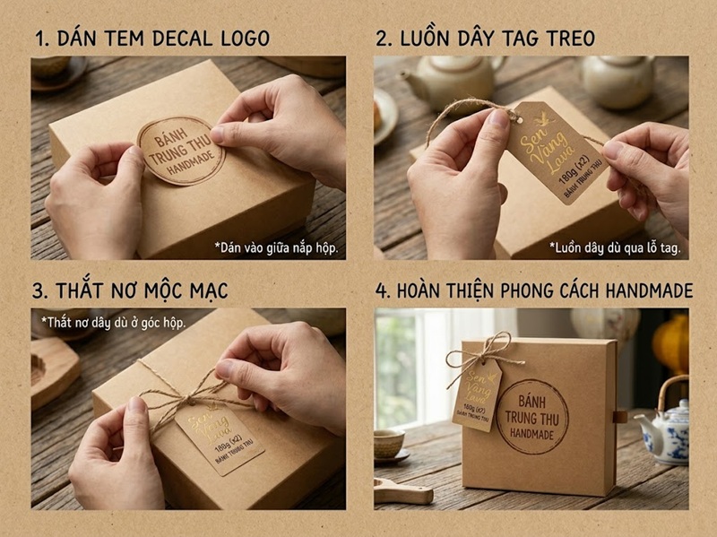 Tự trang trí vỏ hộp bánh trung thu handmade bằng tem nhãn decal dán tiện lợi